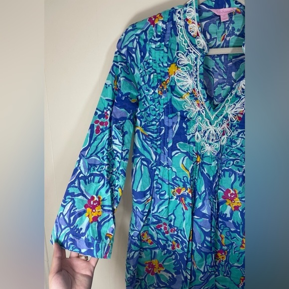 Lilly Pulitzer Sarasota Beaded Blue Iris Mai Tai Tunic Top Women’s Size XS - Picture 7 of 16